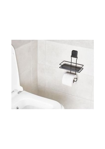 Yapışkanlı Mat Siyah Raflı Tuvalet Kağıtlığı fiyatları