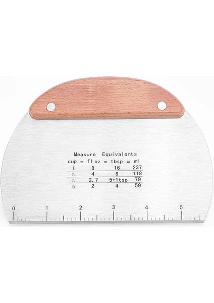 Ölçekli Hamur Kesici, Ahşap Saplı, 16CM x 11.3cm, Paslanmaz Çelik