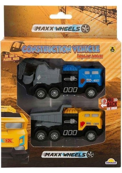 2'li Inşaat Aracı - Sarı Kepçeli Kamyon-Mavi Kamyon