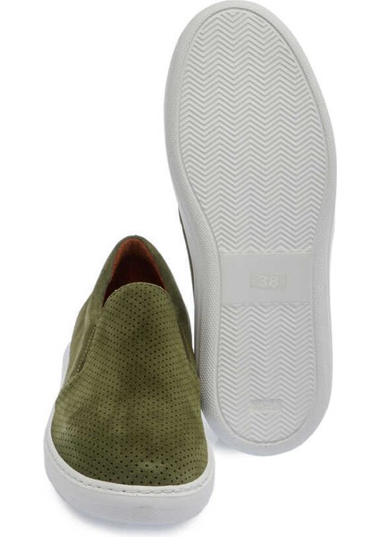 Yeşil Hakiki Süet Deri Kadın Loafer - K24I1AY67368-O48