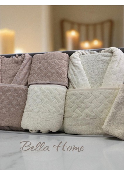 8 Parça Hasır Aile Bornoz Seti - Çeyiz Seti - %100 Pamuk - Orijinal Lüks Kutu modelleri