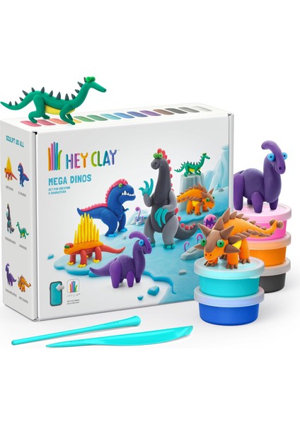 Clay Dinozorlar Seti - Çocuklar Için Hava ile Kuruyan ve Şekil Alan Kil Seti - 15 Kutu ve Şekillendirme Aletleri - 5-7 Yaş Için Dinozor Oyuncakları