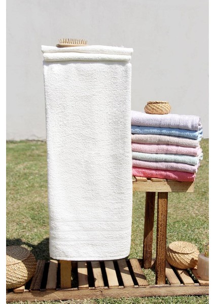 %100 Pamuk Renkli 70X140 Havlusu Krem