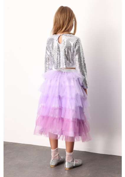 Lila Katlı Tüllü Kız Çocuk Uzun Etek - Azalea fırsatları