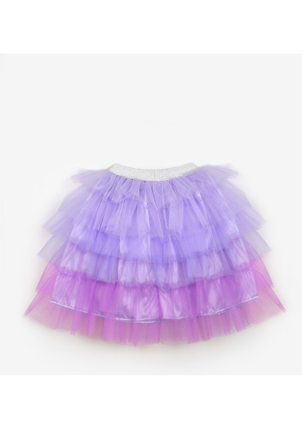 Lila Katlı Tüllü Kız Çocuk Uzun Etek - Azalea
