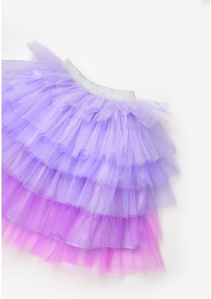 Lila Katlı Tüllü Kız Çocuk Uzun Etek - Azalea