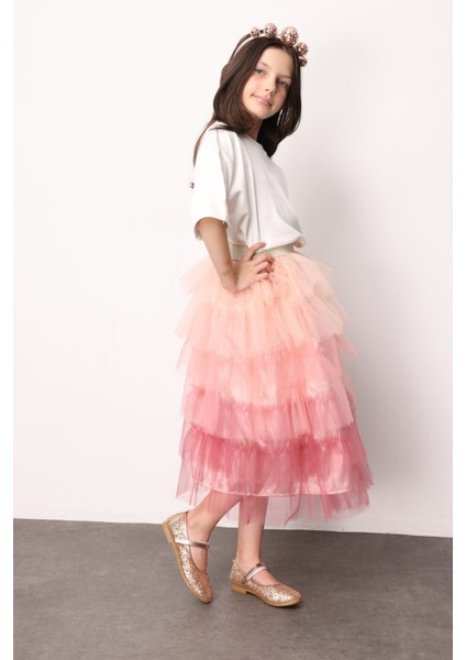Pudra Katlı Tüllü Kız Çocuk Uzun Etek - Azalea fiyatları