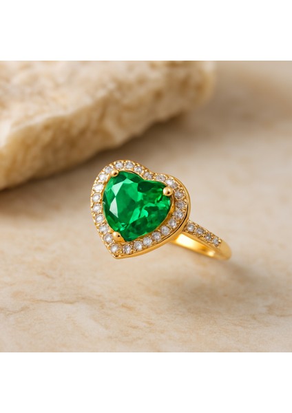 14 Ayar Altın Kalp Kesim Zümrüt Yüzük indirimleri