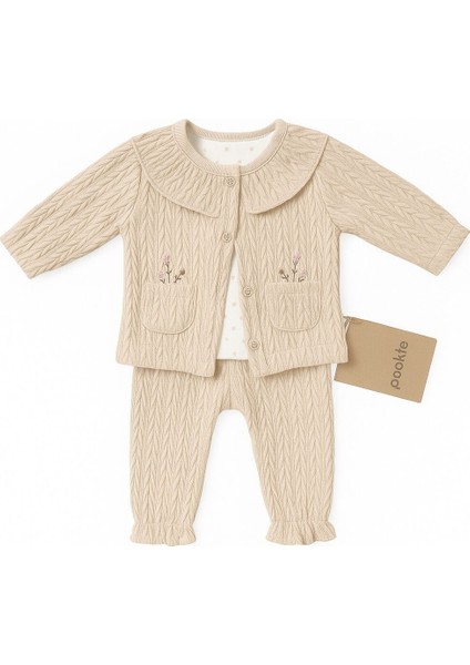 3021 Kız Bebek Çıtır Çiçek Hırkalı 3'lü Takım