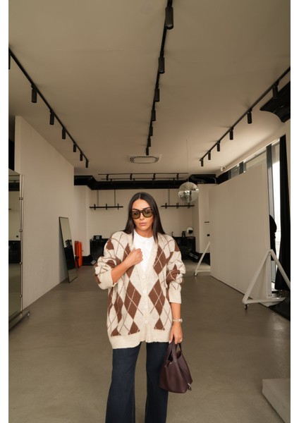 Baklava Desenli Oversize Hırka