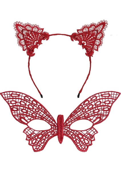Gösterişli Kırmızı Dantel Maske ve Taç Seti 7 No – Masquerade ve Davetler Için fiyatları