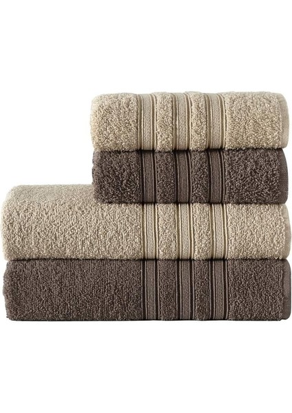 Pamuklu 50X90-70X140 cm 4'lü Havlu Seti (Kahve)