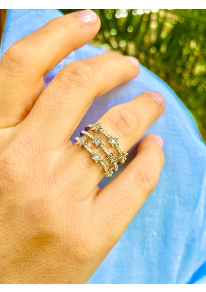 Gümüş Renk Zirkon Taşlı Yıldızlı Ayarlanabilir Yüzük modelleri