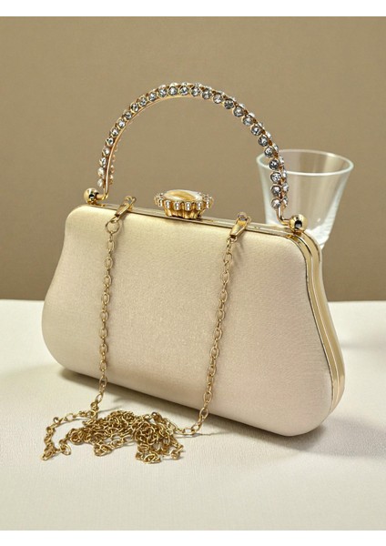 Renk Simli Saten Kristal Taşlı Saplı Kadın Abiye Çanta Düğün Nişan Mezuniyet