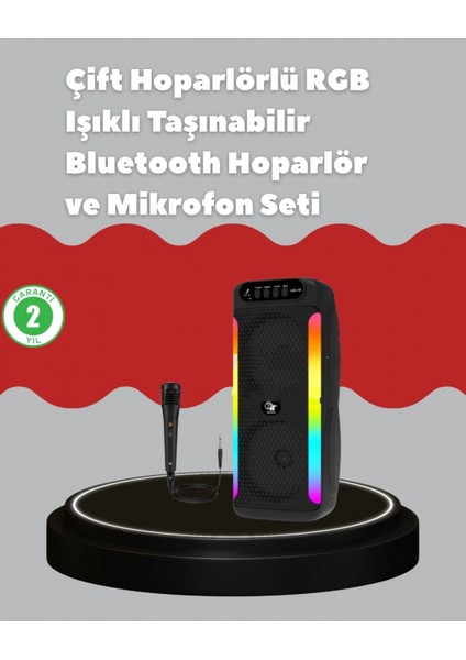 Çift 4 Inç Hoparlörlü Rgb Işıklı Bluetooth Ses Sistemi