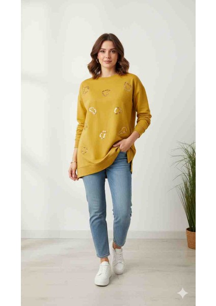 ​pul Detaylı Rahat Kesim Tunik Sweatshirt