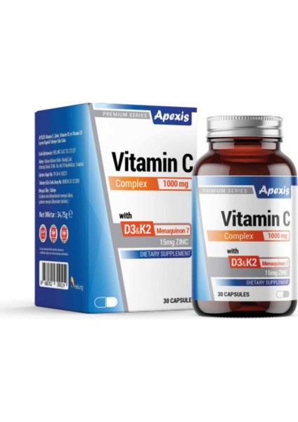 Apexis Vitamin D3&k2 Complex-Vit C 1000MG 30 Kapsül