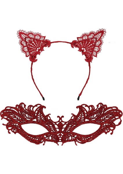 Şık Kırmızı Dantel Maske ve Taç Seti 5 No – Maskeli Balo &amp; Özel Etkinlikler fiyatları