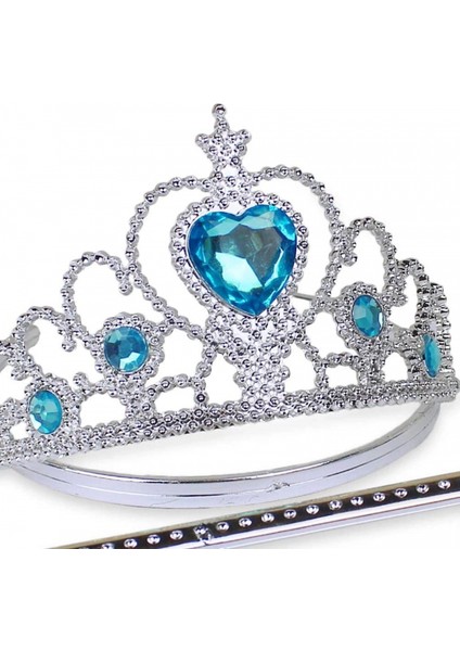Karlar Ülkesi Mavi Kalpli Taşlı Elsa Tacı