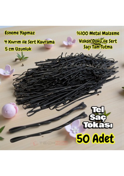 Siyah %100 Metal Esnemez Dayanıklı Kadın Saç Tel Tokası 50 Adet