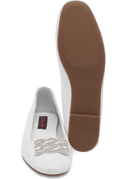 Beyaz Hakiki Deri Kadın Babet - K24I1BB67391-A26