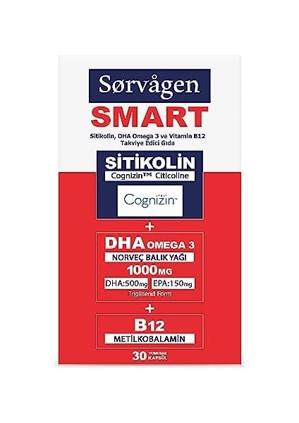 Sorvagen Sorvagen Smart Sitikolin Dha Omega 3 ve B12, 30 Tablet fiyatları