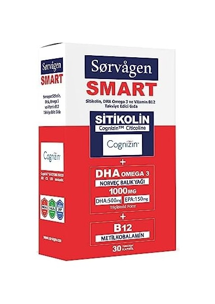 Sorvagen Sorvagen Smart Sitikolin Dha Omega 3 ve B12, 30 Tablet modelleri