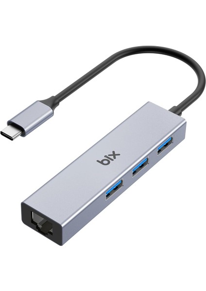 Bix BXC06HB Type-C'den 3 Bağlantı Noktalı Gigabit Ethernet USB 3.2 Hub