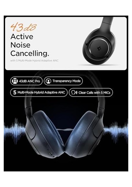Audio Kulak Üstü P10 Bluetooth Kablosuz Kulaklık - Anc Pro Aktif Gürültü Engelleme + Enc 5 Mikrofon - 40MM Titanyum Sürücü - 60 Saat Pil - Ios & Eq App Şeffaf & Gaming Mod - ASD09691 modelleri
