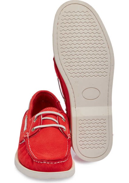 Kırmızı Hakiki Nubuk Deri Kadın Loafer - K24I1AY67386-F35