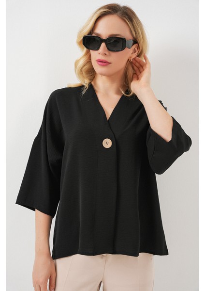 Kadın Kısa Kol Oversize Kimono 5969 - Siyah fırsatları