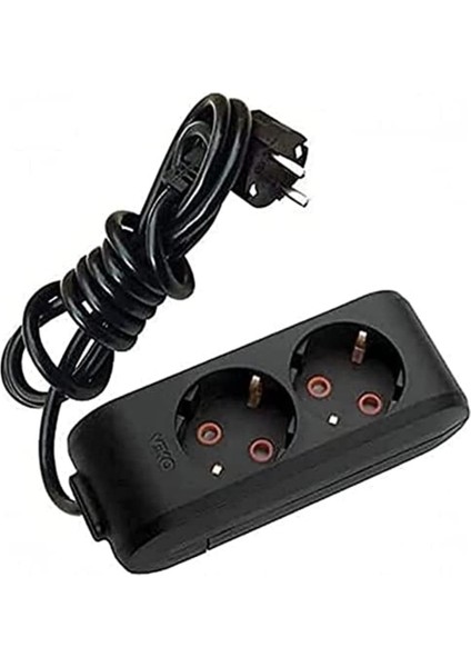 Multi-Let Siyah Ikili Priz Top Kablolu Çarpma Karşıtı 3 mt