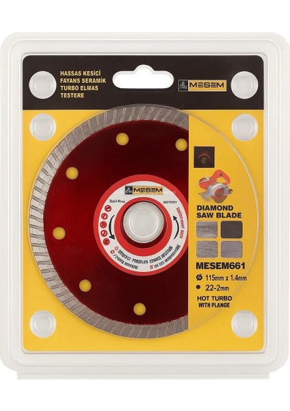 Turbo Daire Testere,, Seramik, Granit, Mermer Kesim Için, 115 mm Boy, 22.2 mm Delik, 1.4 mm Kalınlık, Dayanıklı, Presli, Hızlı Kuru Kesim, Çapak Bırakmaz,,