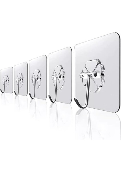 Şeffaf Askı Süper Güçlü Yapışkanlı Suya Dayanıklı Şeffaf Askı 5li Set Yeniden Kullanılabilir Kancalar