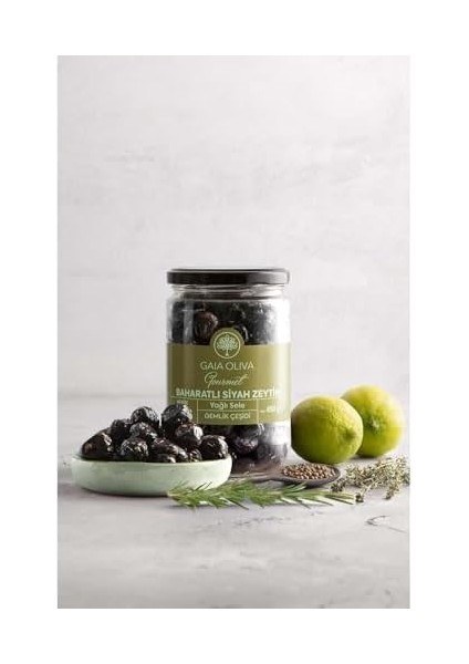 Baharatlı Doğal Siyah Zeytin, Yağlı Sele Gemlik Çeşidi, Net: 450 gr