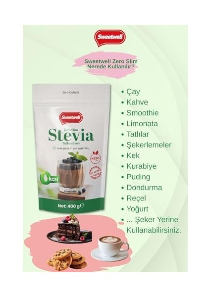 Sweetwell Zero Slim Stevia & Eritritol Tatlandırıcı 400 gr Şekersiz, 0 Kalori, Keto ve Vegan Uyumlu modelleri