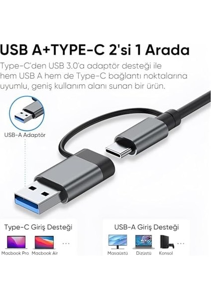 Usb-C Hub Laptop ve ile Uyumlu Çoklayıcı / 1x USB 2.0 / 1x USB 3.0 / 2x Usb-C/çevirici Çoklayıcı (7-In 1 USB Hub) fiyatları