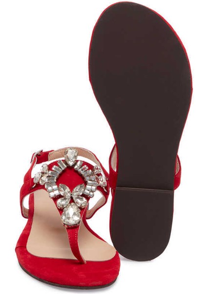 Kırmızı Hakiki Süet Deri Kadın Sandalet - K24Y1SN67407-B78