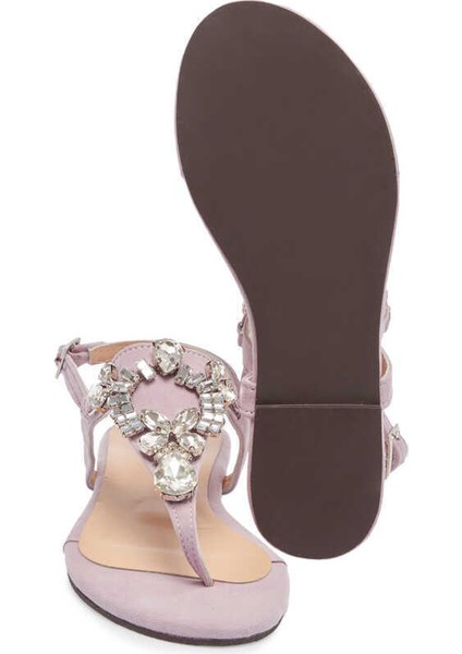Lila Hakiki Süet Deri Kadın Sandalet - K24Y1SN67407-R92