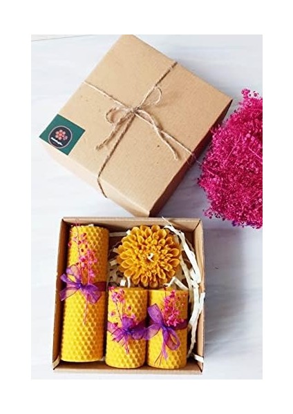 Dekoratif Petek Mum Büyük Çiçekli Set Bal Mumu Mum Beeswax Candle 4 Lü Set fiyatları
