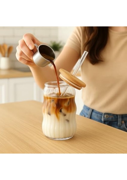Bardağı Dayanıklı Ice Cam Pipetli Kahve Kokteyl Cam Sunum Bardağı Meşrubat Kapaklı 400ML (Tek, Adet, 2) modelleri