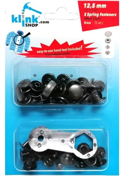 12,5 mm Kendin Yap Kiti, Mont, Giyim, Çanta, Deri Için Çekiçle Uygulama Aparatları ve 15 Adet Çıtçıt Düğme Takım-Paslanmaz Pirinç (Siyah)