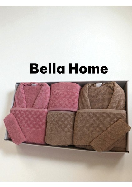 8 Parça Hasır Aile Bornoz Seti - Çeyiz Seti - %100 Pamuk - Orijinal Lüks Kutu