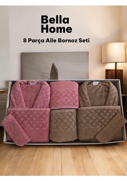 8 Parça Hasır Aile Bornoz Seti - Çeyiz Seti - %100 Pamuk - Orijinal Lüks Kutu modelleri