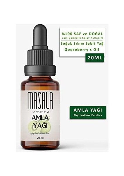 Masala Amla Saç Bakım Yağı 20 Ml. Soğuk Pres (Gooseberry Carrier Oil) Bektaşi Üzümü
