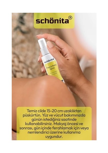 Schönita Gül Suyu ve Değerli Yağlar Içerikli Yüz ve Vücut Spreyi - Face & Body Spray - 100ML