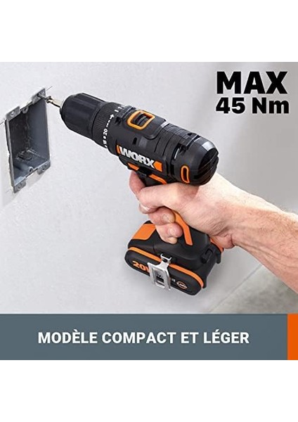 WX108 Akülü Matkap 20 V – Delme ve Vidalama Için Çok Yönlü Tornavida – Iki Kademeli Devir Sayısı Aralığı ve 20+1 Tork Ayarı 45 Nm'ye Kadar – 2 x 2 Ah Akü ve Şarj Cihazı Dahil fiyatları