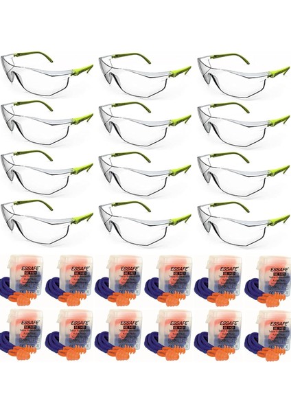 S400 12 Adet Ayarlı Çapak Gözlüğü, Gözlük Şeffaf Ce EN166 12 Adet Kulak Tıkacı Hediyeli
