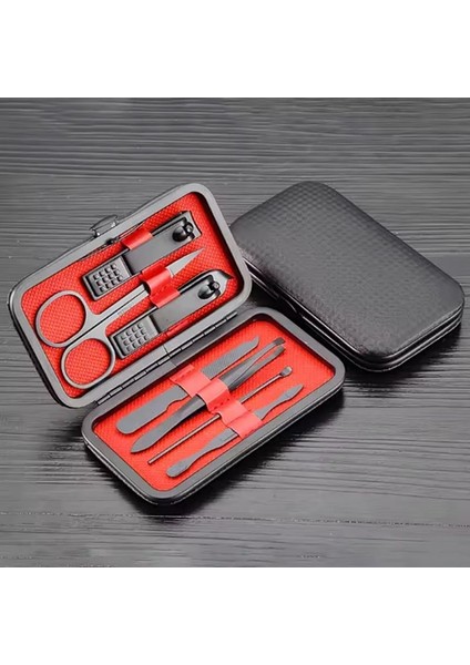 7 Parça Profesyonel Manikür Pedikür Seti, Siyah Taşıma Çantalı, Kırmızı Iç Tasarım modelleri