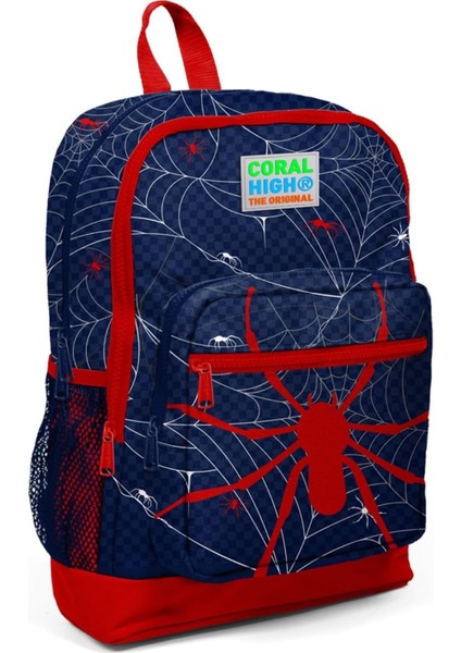 Dört Bölmeli Lacivert Kırmızı Örümcek Desenli Ilkokul Çantası 23720